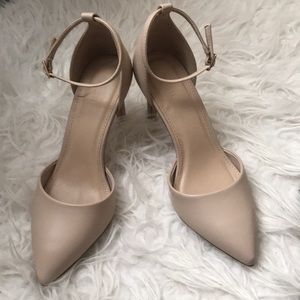 Pointed Toe Taupe Mid High Heels Ankle Strap